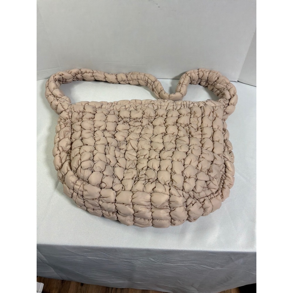 Quilted Puffer Oversized Shoulder Bag OS Blush Pink Cloud Hobo Tote